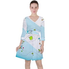 Astronaut Spaceship Quarter Sleeve Ruffle Waist Dress by Bedest