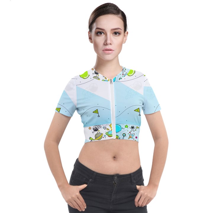 Astronaut Spaceship Short Sleeve Cropped Jacket