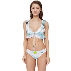 Astronaut Spaceship Low Cut Ruffle Edge Bikini Set by Bedest