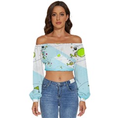 Astronaut Spaceship Long Sleeve Crinkled Weave Crop Top by Bedest