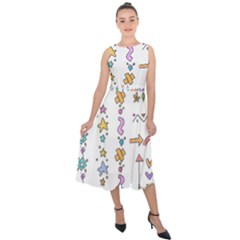 Doodles Border Letter Ornament Midi Tie-back Chiffon Dress by Bedest