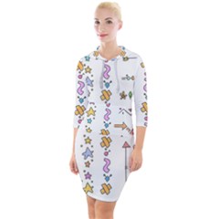 Doodles Border Letter Ornament Quarter Sleeve Hood Bodycon Dress by Bedest