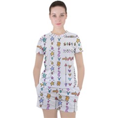 Doodles Border Letter Ornament Women s T-shirt And Shorts Set