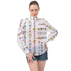 Doodles Border Letter Ornament High Neck Long Sleeve Chiffon Top by Bedest