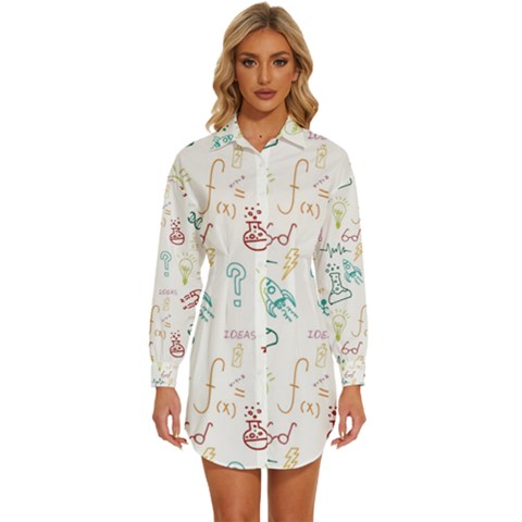 Background Decorative Womens Long Sleeve Shirt Dress by Bedest