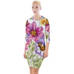 Flourish Colours Invitation Quarter Sleeve Hood Bodycon Dress by Bedest