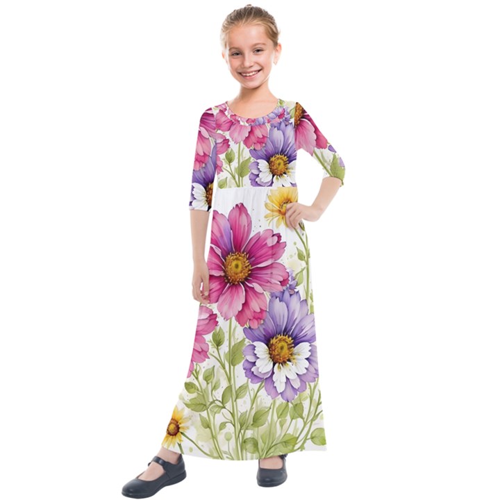 Flourish Colours Invitation Kids  Quarter Sleeve Maxi Dress