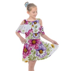 Flourish Colours Invitation Kids  Shoulder Cutout Chiffon Dress by Bedest