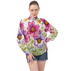 Flourish Colours Invitation High Neck Long Sleeve Chiffon Top by Bedest