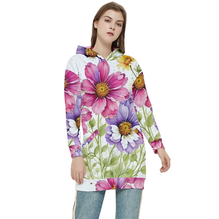 Flourish Colours Invitation Women s Long Oversized Pullover Hoodie