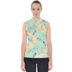 Background School Doodles Graphic Mock Neck Shell Top by Bedest