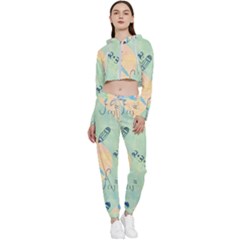 Background School Doodles Graphic Cropped Zip Up Lounge Set by Bedest