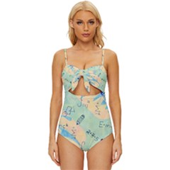 Background School Doodles Graphic Knot Front One-piece Swimsuit