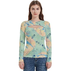 Background School Doodles Graphic Women s Cut Out Long Sleeve T-shirt by Bedest