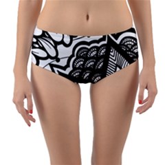 Flower Mandala Pattern Doodle Reversible Mid-waist Bikini Bottoms by Bedest