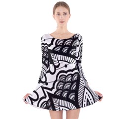 Flower Mandala Pattern Doodle Long Sleeve Velvet Skater Dress