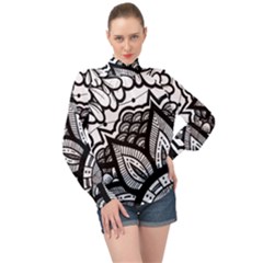 Flower Mandala Pattern Doodle High Neck Long Sleeve Chiffon Top by Bedest