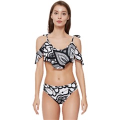 Flower Mandala Pattern Doodle Ruffle Edge Tie Up Bikini Set	 by Bedest