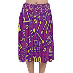 Background Doodles Math Velvet Flared Midi Skirt by Bedest