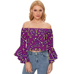 Background Doodles Math Off Shoulder Flutter Bell Sleeve Top by Bedest