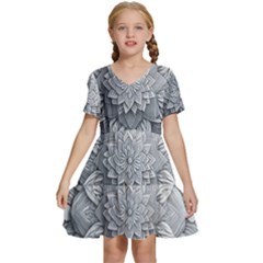 Flower Ornament Graphic Ornate Kids  Short Sleeve Tiered Mini Dress by Bedest