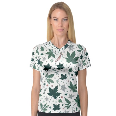 Leaves Nature Bloom V-neck Sport Mesh T-shirt by Bedest