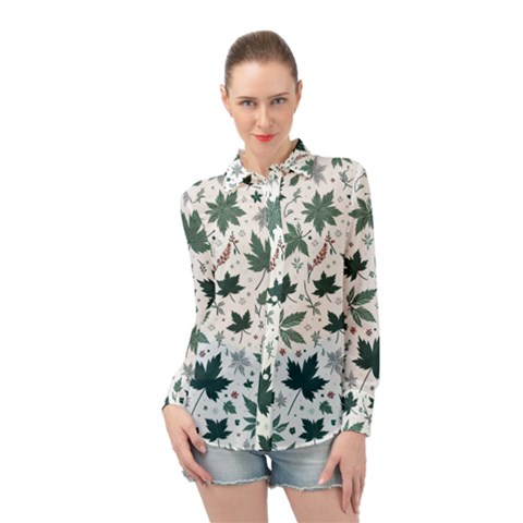 Leaves Nature Bloom Long Sleeve Chiffon Shirt by Bedest