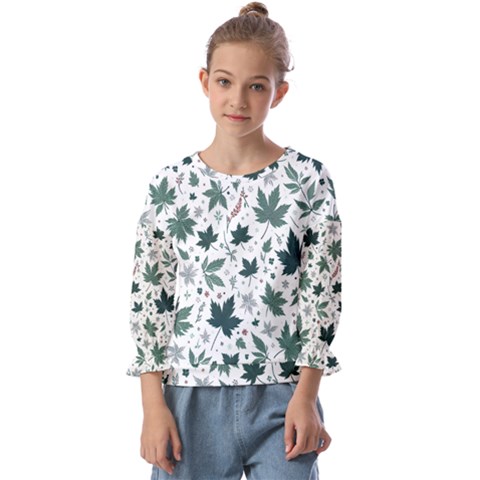 Leaves Nature Bloom Kids  Cuff Sleeve Top by Bedest