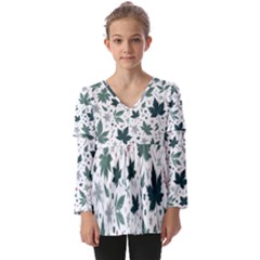 Leaves Nature Bloom Kids  V Neck Casual Top by Bedest