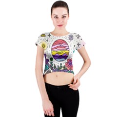 Rainbow Fun Cute Minimal Doodles Crew Neck Crop Top by Bedest