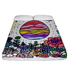 Rainbow Fun Cute Minimal Doodles Fitted Sheet (california King Size) by Bedest