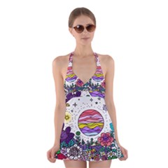 Rainbow Fun Cute Minimal Doodles Halter Dress Swimsuit  by Bedest