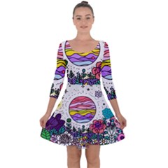 Rainbow Fun Cute Minimal Doodles Quarter Sleeve Skater Dress by Bedest