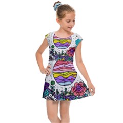 Rainbow Fun Cute Minimal Doodles Kids  Cap Sleeve Dress by Bedest