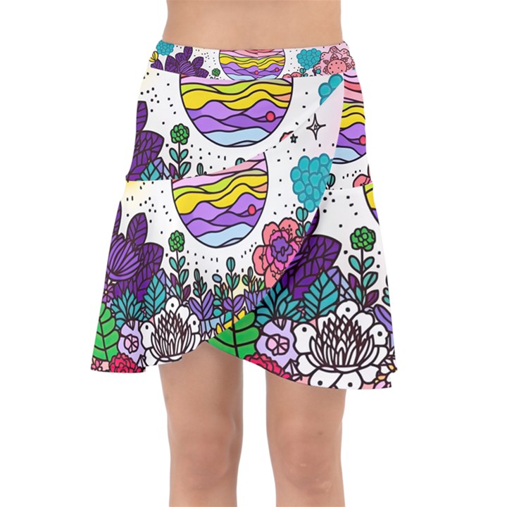 Rainbow Fun Cute Minimal Doodles Wrap Front Skirt