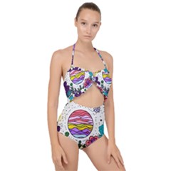 Rainbow Fun Cute Minimal Doodles Scallop Top Cut Out Swimsuit by Bedest