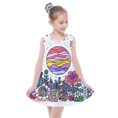 Rainbow Fun Cute Minimal Doodles Kids  Summer Dress by Bedest