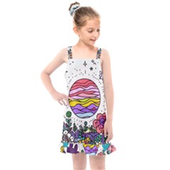 Rainbow Fun Cute Minimal Doodles Kids  Overall Dress by Bedest