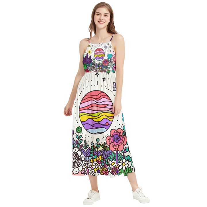 Rainbow Fun Cute Minimal Doodles Boho Sleeveless Summer Dress