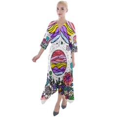 Rainbow Fun Cute Minimal Doodles Quarter Sleeve Wrap Front Maxi Dress