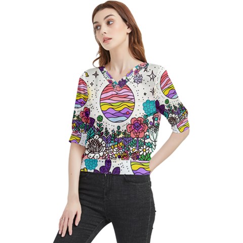 Rainbow Fun Cute Minimal Doodles Quarter Sleeve Blouse by Bedest