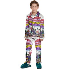 Rainbow Fun Cute Minimal Doodles Kids  Long Sleeve Velvet Pajamas Set by Bedest