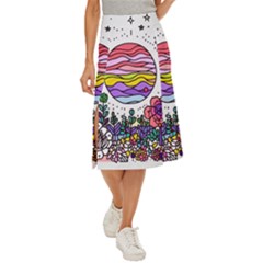 Rainbow Fun Cute Minimal Doodles Midi Panel Skirt by Bedest