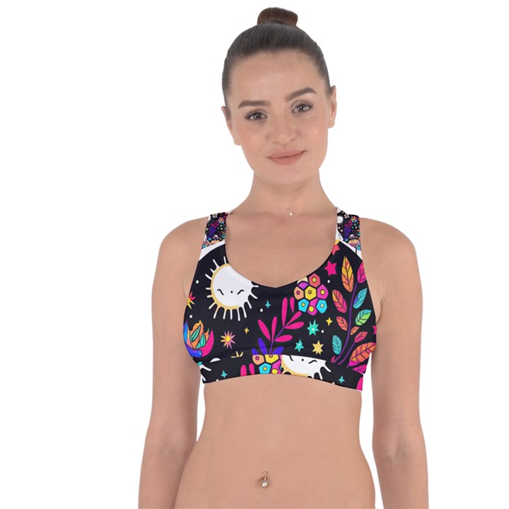 Rainbow Fun Cute Minimal Doodle Cross String Back Sports Bra