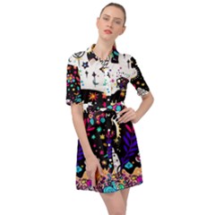 Rainbow Fun Cute Minimal Doodle Belted Shirt Dress by Bedest