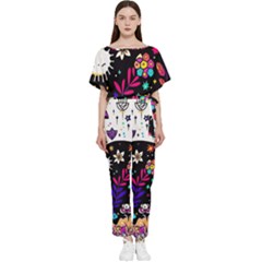 Rainbow Fun Cute Minimal Doodle Batwing Lightweight Chiffon Jumpsuit by Bedest