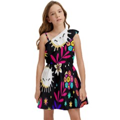 Rainbow Fun Cute Minimal Doodle Kids  One Shoulder Party Dress by Bedest