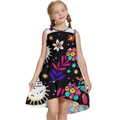 Rainbow Fun Cute Minimal Doodle Kids  Frill Swing Dress by Bedest