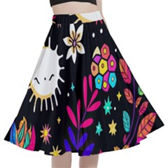 Rainbow Fun Cute Minimal Doodle A-line Full Circle Midi Skirt With Pocket by Bedest