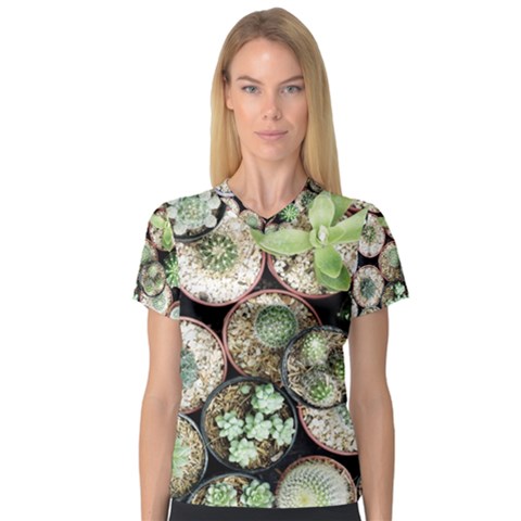 Cactus Nature Plant Desert V-neck Sport Mesh T-shirt by Bedest